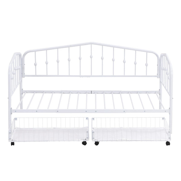 HomeRoots White Metal Twin Bed Frame with Space-Saving Drawers - Modern Design for Kids, Dorms & Small Rooms 590445