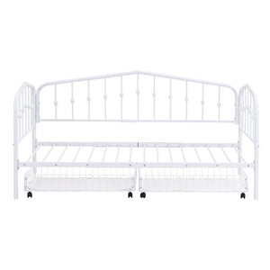 HomeRoots White Metal Twin Bed Frame with Space-Saving Drawers - Modern Design for Kids, Dorms & Small Rooms 590445