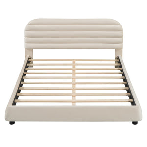 HomeRoots Beige Tufted Velvet Queen Bed Frame - Elegant Upholstered Design with Plush Comfort & Style 590446
