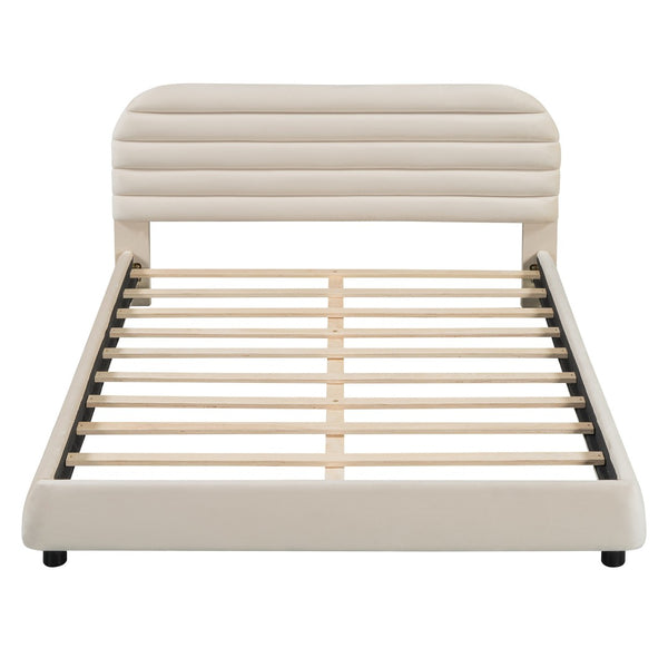 HomeRoots Beige Tufted Velvet Queen Bed Frame - Elegant Upholstered Design with Plush Comfort & Style 590446