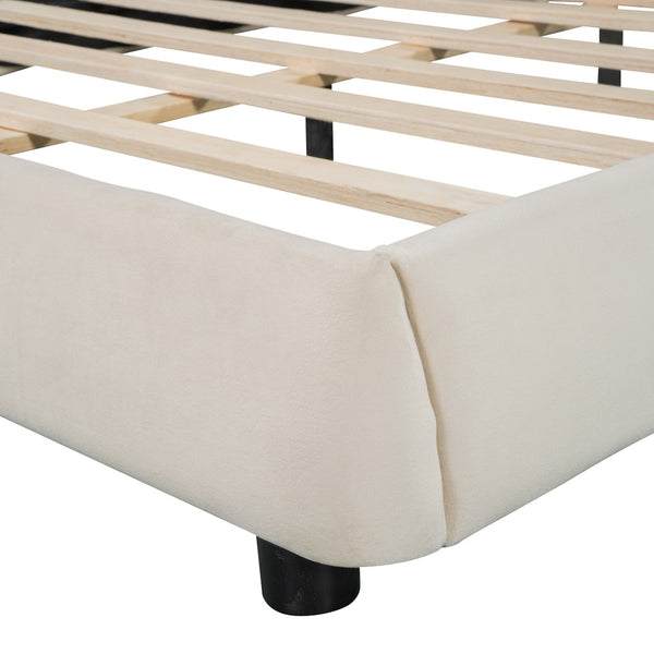 HomeRoots Beige Tufted Velvet Queen Bed Frame - Elegant Upholstered Design with Plush Comfort & Style 590446