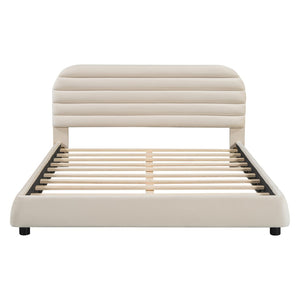 HomeRoots Beige Tufted Velvet Queen Bed Frame - Elegant Upholstered Design with Plush Comfort & Style 590446
