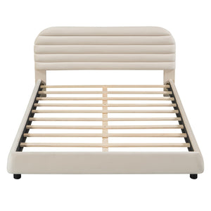 HomeRoots Beige Tufted Velvet Queen Bed Frame - Elegant Upholstered Design with Plush Comfort & Style 590446