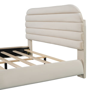 HomeRoots Beige Tufted Velvet Queen Bed Frame - Elegant Upholstered Design with Plush Comfort & Style 590446