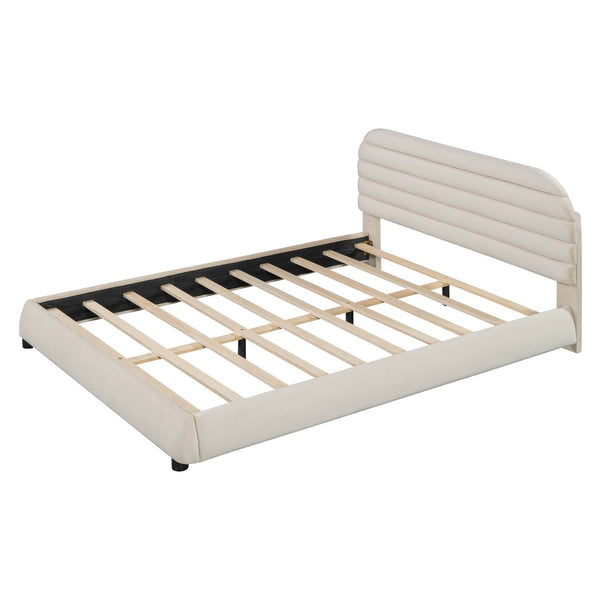 HomeRoots Beige Tufted Velvet Queen Bed Frame - Elegant Upholstered Design with Plush Comfort & Style 590446