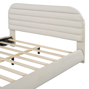 HomeRoots Beige Tufted Velvet Queen Bed Frame - Elegant Upholstered Design with Plush Comfort & Style 590446