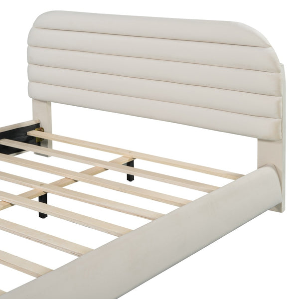 HomeRoots Beige Tufted Velvet Queen Bed Frame - Elegant Upholstered Design with Plush Comfort & Style 590446
