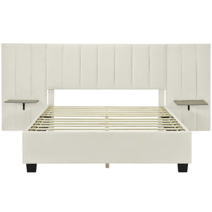 HomeRoots Beige Tufted Velvet Upholstered Queen Bed Frame - Elegant Design for Modern Comfort & Style Upgrade 590447