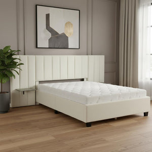 HomeRoots Beige Tufted Velvet Upholstered Queen Bed Frame - Elegant Design for Modern Comfort & Style Upgrade 590447