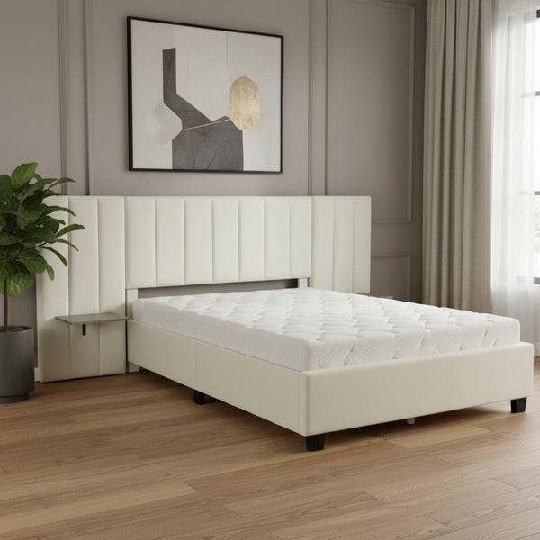 HomeRoots Beige Tufted Velvet Upholstered Queen Bed Frame - Elegant Design for Modern Comfort & Style Upgrade 590447