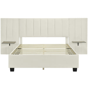HomeRoots Beige Tufted Velvet Upholstered Queen Bed Frame - Elegant Design for Modern Comfort & Style Upgrade 590447