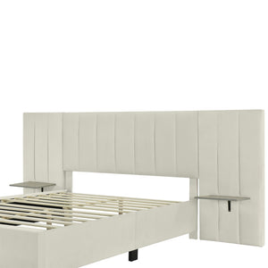 HomeRoots Beige Tufted Velvet Upholstered Queen Bed Frame - Elegant Design for Modern Comfort & Style Upgrade 590447