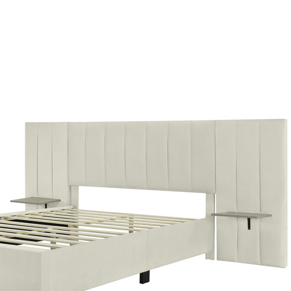 HomeRoots Beige Tufted Velvet Upholstered Queen Bed Frame - Elegant Design for Modern Comfort & Style Upgrade 590447