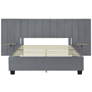 HomeRoots Gray Tufted Velvet Queen Bed Frame - Luxurious Upholstered Design for Modern Bedrooms & Comfort 590448