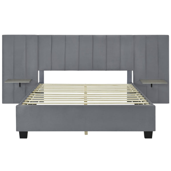 HomeRoots Gray Tufted Velvet Queen Bed Frame - Luxurious Upholstered Design for Modern Bedrooms & Comfort 590448