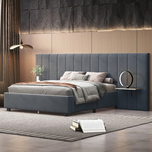 HomeRoots Gray Tufted Velvet Queen Bed Frame - Luxurious Upholstered Design for Modern Bedrooms & Comfort 590448
