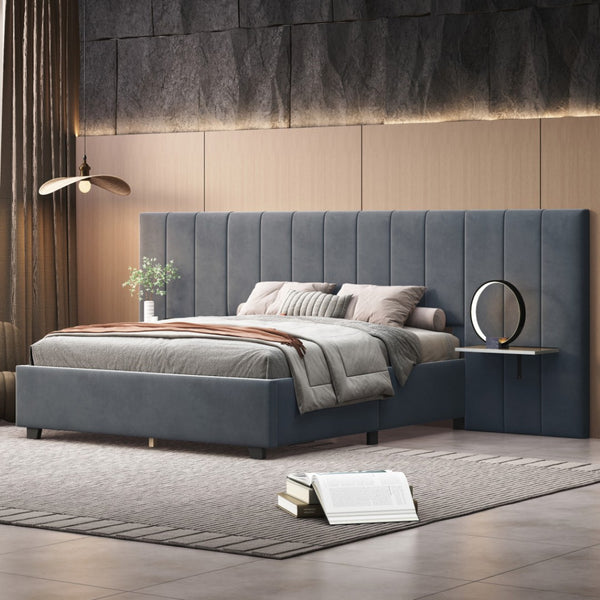 HomeRoots Gray Tufted Velvet Queen Bed Frame - Luxurious Upholstered Design for Modern Bedrooms & Comfort 590448