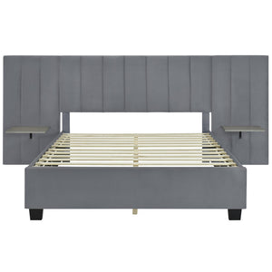 HomeRoots Gray Tufted Velvet Queen Bed Frame - Luxurious Upholstered Design for Modern Bedrooms & Comfort 590448