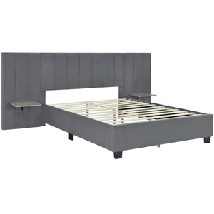 HomeRoots Gray Tufted Velvet Queen Bed Frame - Luxurious Upholstered Design for Modern Bedrooms & Comfort 590448