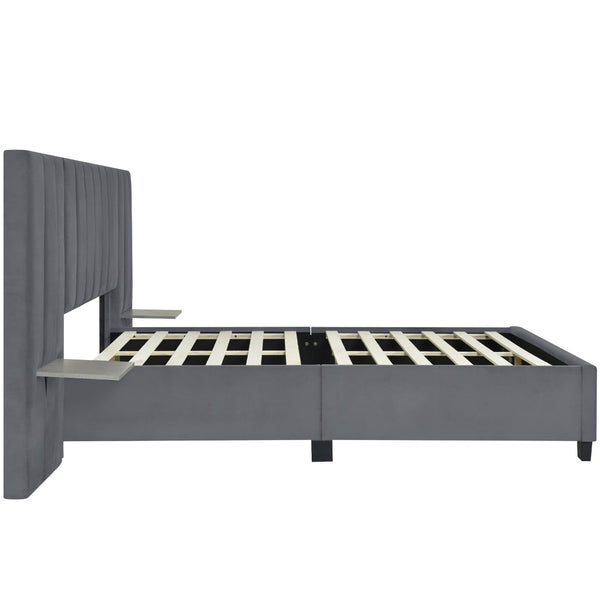 HomeRoots Gray Tufted Velvet Queen Bed Frame - Luxurious Upholstered Design for Modern Bedrooms & Comfort 590448