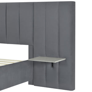 HomeRoots Gray Tufted Velvet Queen Bed Frame - Luxurious Upholstered Design for Modern Bedrooms & Comfort 590448