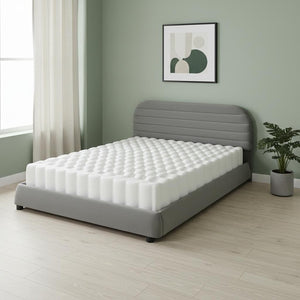 HomeRoots Gray Tufted Velvet Queen Bed Frame – Elegant Upholstered Design with Supportive Slats & Clearance 590449