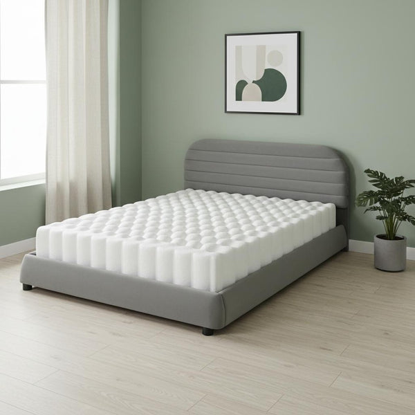 HomeRoots Gray Tufted Velvet Queen Bed Frame – Elegant Upholstered Design with Supportive Slats & Clearance 590449