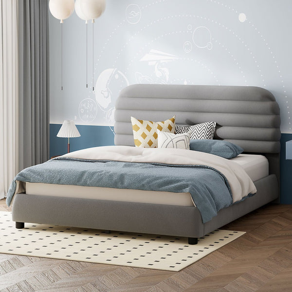 HomeRoots Gray Tufted Velvet Queen Bed Frame – Elegant Upholstered Design with Supportive Slats & Clearance 590449