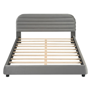 HomeRoots Gray Tufted Velvet Queen Bed Frame – Elegant Upholstered Design with Supportive Slats & Clearance 590449