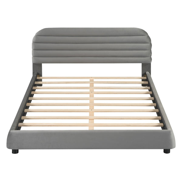 HomeRoots Gray Tufted Velvet Queen Bed Frame – Elegant Upholstered Design with Supportive Slats & Clearance 590449