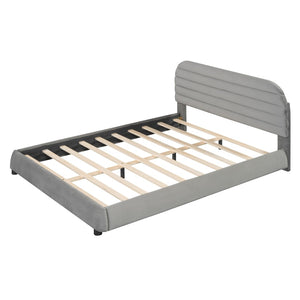 HomeRoots Gray Tufted Velvet Queen Bed Frame – Elegant Upholstered Design with Supportive Slats & Clearance 590449
