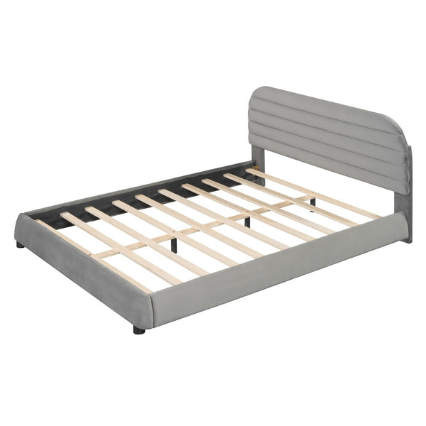 HomeRoots Gray Tufted Velvet Queen Bed Frame – Elegant Upholstered Design with Supportive Slats & Clearance 590449