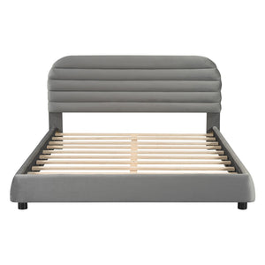 HomeRoots Gray Tufted Velvet Queen Bed Frame – Elegant Upholstered Design with Supportive Slats & Clearance 590449