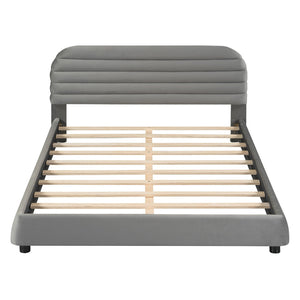 HomeRoots Gray Tufted Velvet Queen Bed Frame – Elegant Upholstered Design with Supportive Slats & Clearance 590449