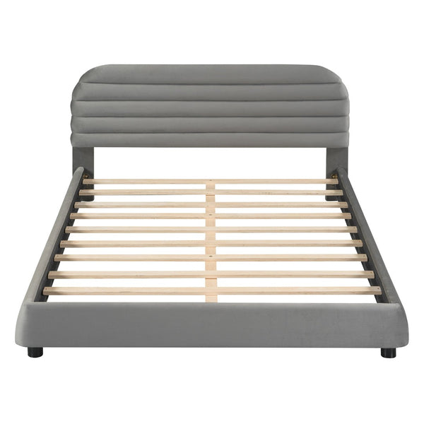 HomeRoots Gray Tufted Velvet Queen Bed Frame – Elegant Upholstered Design with Supportive Slats & Clearance 590449