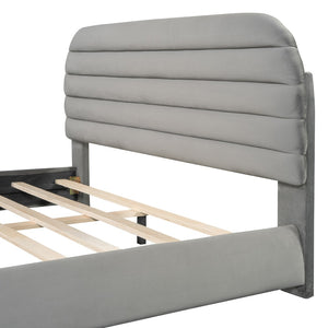 HomeRoots Gray Tufted Velvet Queen Bed Frame – Elegant Upholstered Design with Supportive Slats & Clearance 590449