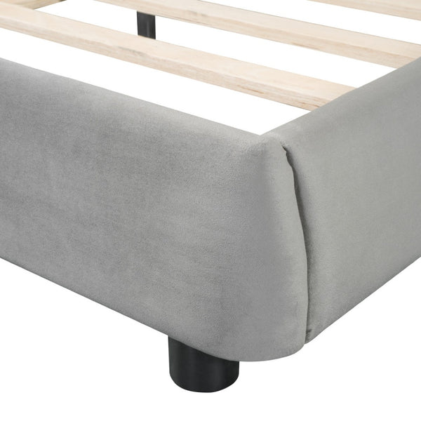 HomeRoots Gray Tufted Velvet Queen Bed Frame – Elegant Upholstered Design with Supportive Slats & Clearance 590449