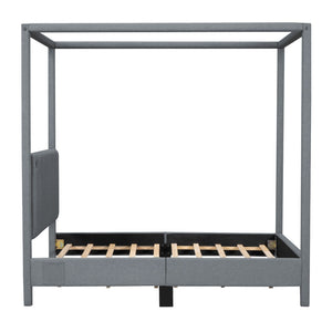 HomeRoots Gray Tufted Upholstered Full Canopy Bed - Stylish Comfort, Versatile Design & Durable Support for Dreamy Sleep 590450