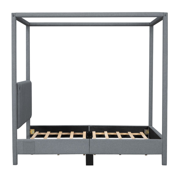 HomeRoots Gray Tufted Upholstered Full Canopy Bed - Stylish Comfort, Versatile Design & Durable Support for Dreamy Sleep 590450