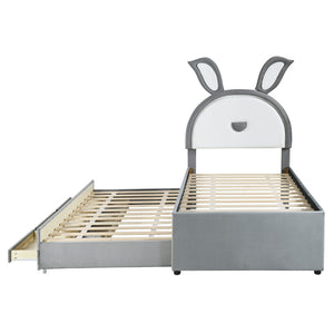 HomeRoots Gray Tufted Upholstered Twin Bed Frame with LED Lights, Trundle, and Under-Bed Storage Solutions 590451