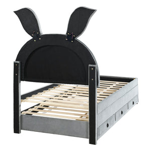 HomeRoots Gray Tufted Upholstered Twin Bed Frame with LED Lights, Trundle, and Under-Bed Storage Solutions 590451