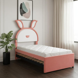 HomeRoots Pink Tufted Upholstered Twin Bed Frame with LED Lighting, Trundle & Storage Drawers for Kids 590452