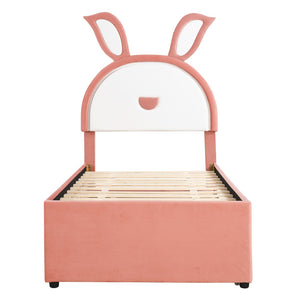 HomeRoots Pink Tufted Upholstered Twin Bed Frame with LED Lighting, Trundle & Storage Drawers for Kids 590452
