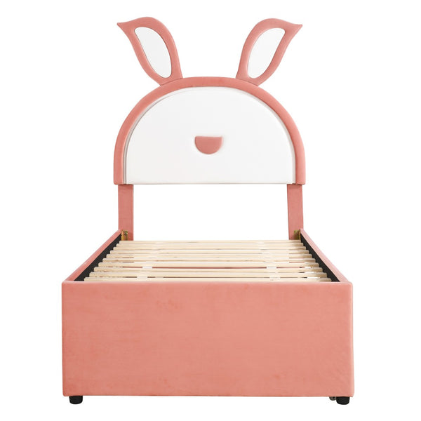 HomeRoots Pink Tufted Upholstered Twin Bed Frame with LED Lighting, Trundle & Storage Drawers for Kids 590452