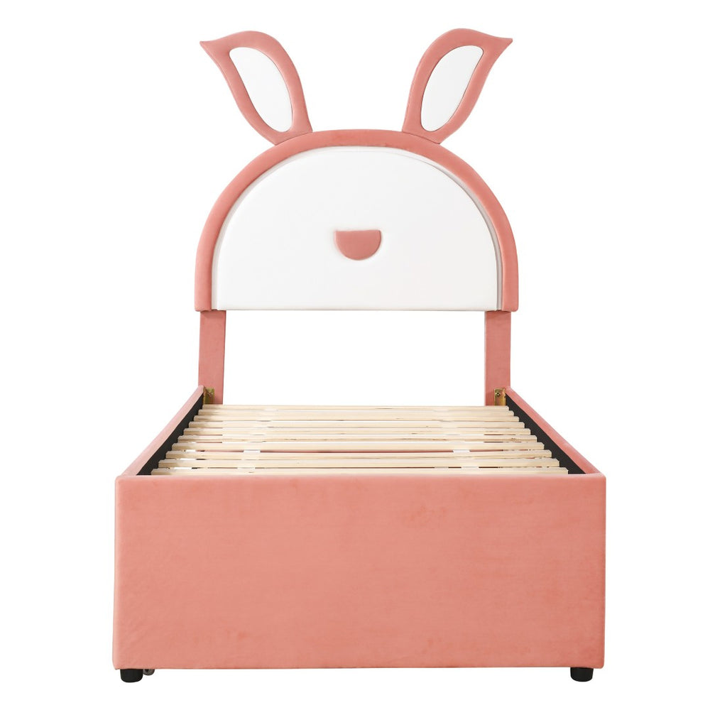 HomeRoots Pink Tufted Upholstered Twin Bed Frame with LED Lighting, Trundle & Storage Drawers for Kids 590452