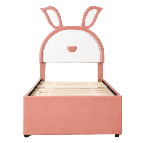 HomeRoots Pink Tufted Upholstered Twin Bed Frame with LED Lighting, Trundle & Storage Drawers for Kids 590452