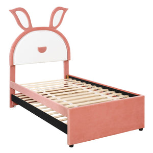 HomeRoots Pink Tufted Upholstered Twin Bed Frame with LED Lighting, Trundle & Storage Drawers for Kids 590452