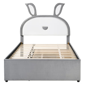 HomeRoots Gray Tufted Upholstered Full Bed Frame with LED Lighting, Trundle, Drawers & Modern Comfort Design 590453