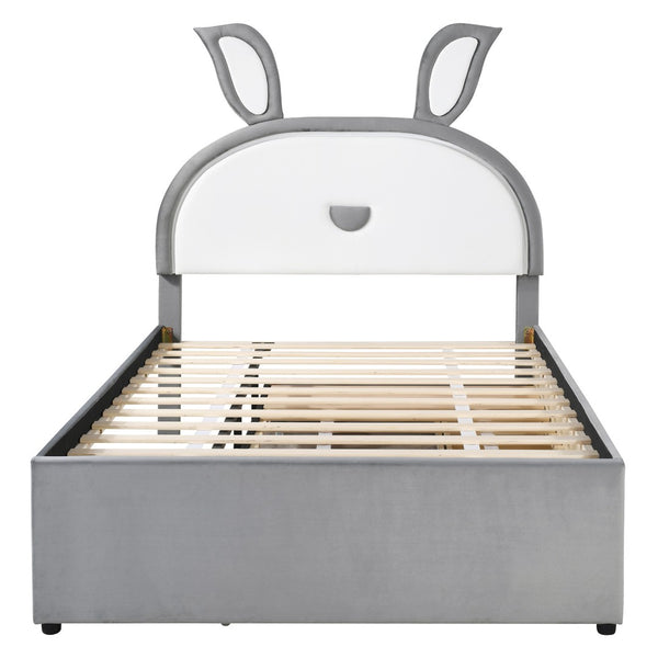 HomeRoots Gray Tufted Upholstered Full Bed Frame with LED Lighting, Trundle, Drawers & Modern Comfort Design 590453