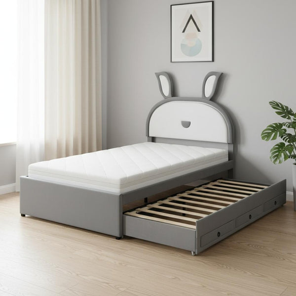 HomeRoots Gray Tufted Upholstered Full Bed Frame with LED Lighting, Trundle, Drawers & Modern Comfort Design 590453